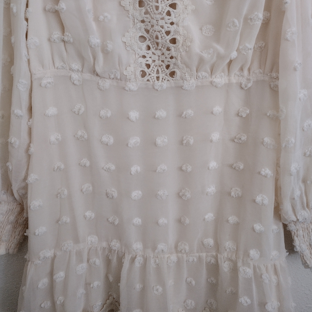 Lulu's Lust Or Love Elegant Cream Lace Embroidered Dress Size Large - Picture 11 of 16